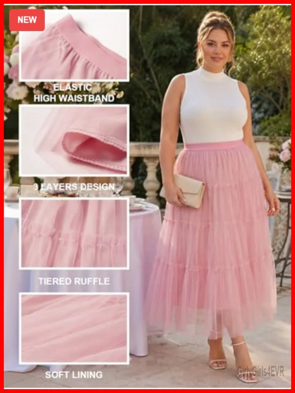 Plus Size Tulle Maxi Skirt High Waist A-Line Tiered Ruffle Flowy